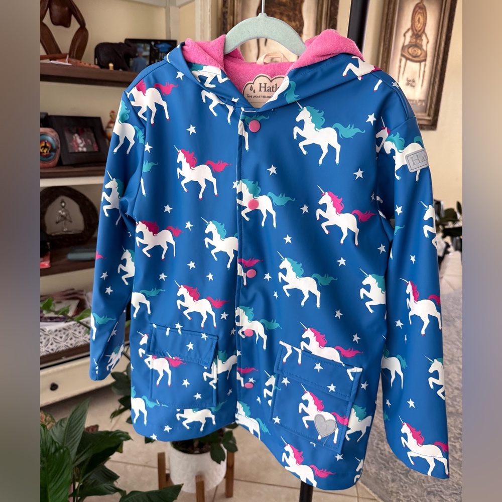 Hatley Girls' Colour Changing Terry Lined Unicorn Raincoat